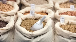 Bags of grains in a bulk store